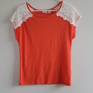 CATO Orange Top with Lace Shoulder